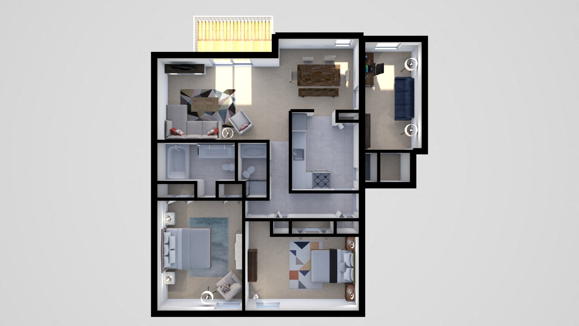 Floor plan for 2 beds, 2 baths, 1301 sqft